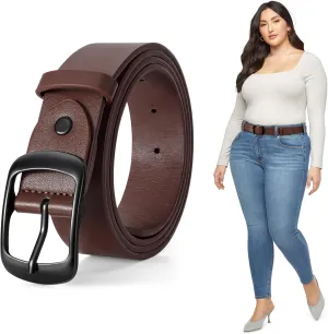 JASGOOD Plus Size Women Leather Belt Black Casual Waist Belt for Jeans Pants with Metal Pin Buckle