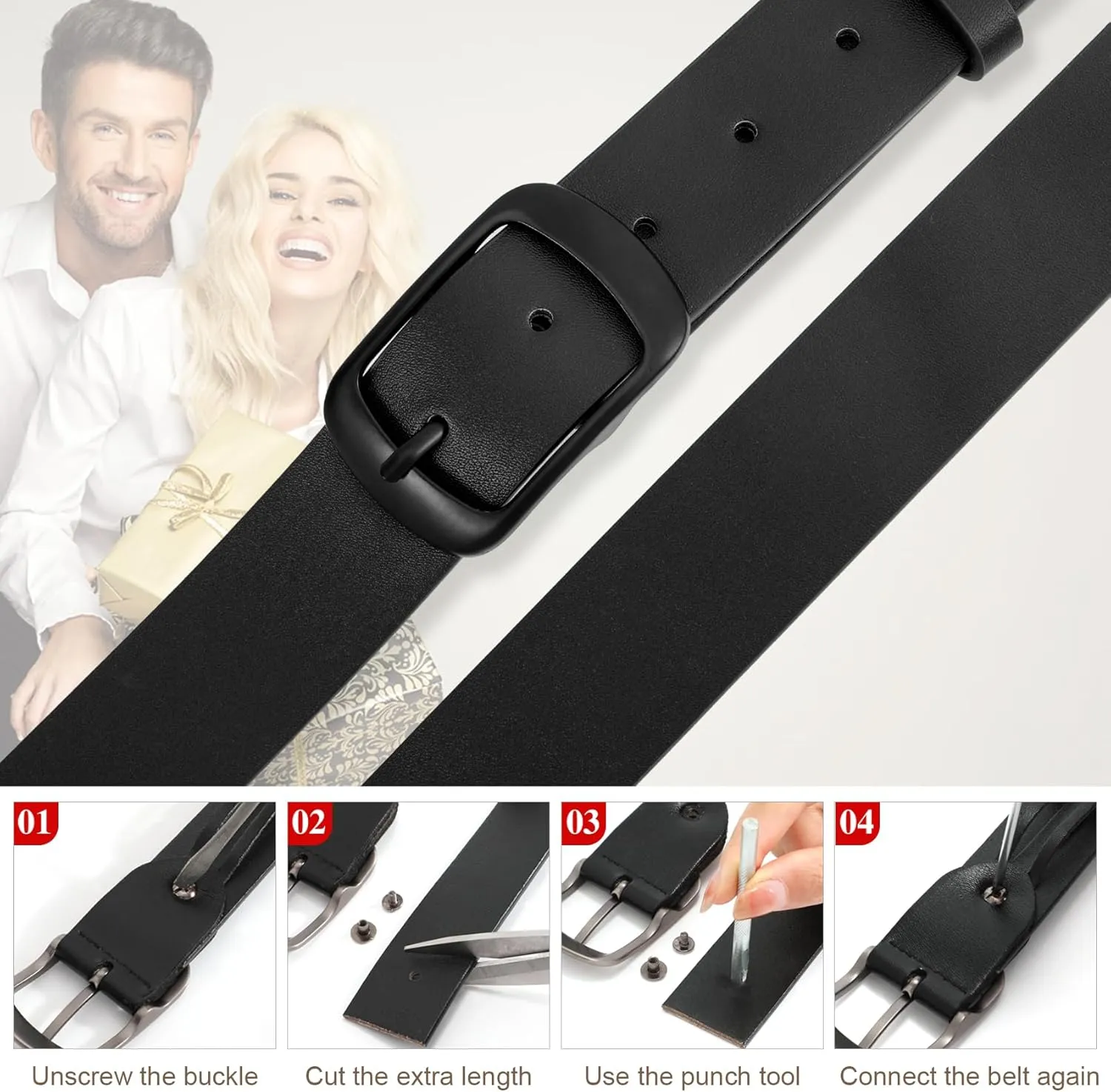 JASGOOD Plus Size Women Leather Belt Black Casual Waist Belt for Jeans Pants with Metal Pin Buckle