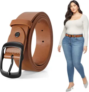 JASGOOD Plus Size Women Leather Belt Black Casual Waist Belt for Jeans Pants with Metal Pin Buckle