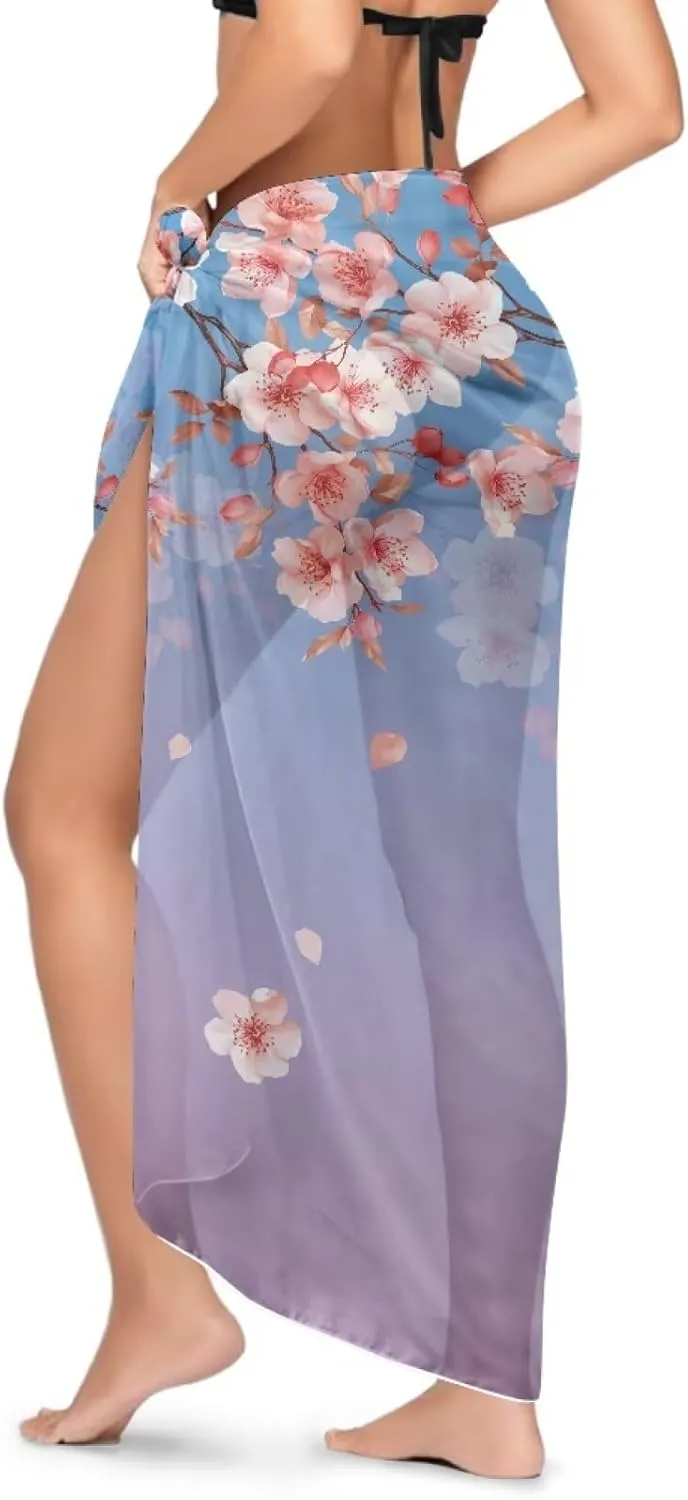 Jeiento Hawaii Style Swimwear Coverups Women's Chiffon Beach Sarong Wraps Sheer Bikini Cover Ups Lady Long Beach Skirt Shawl