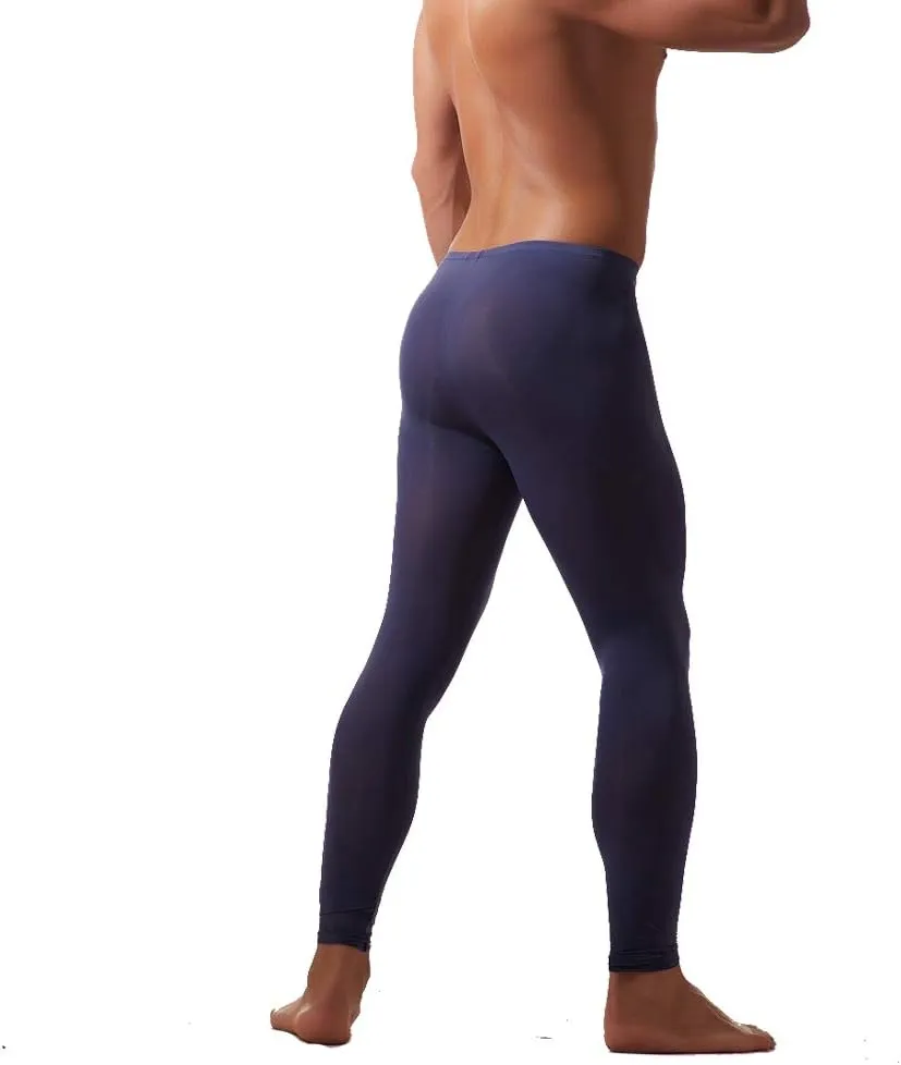 K-Men Men Ice Silk Underwear Low Rise Slim Legging Tight Pant Mesh Long Trousers