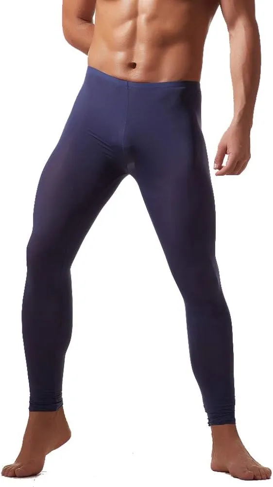 K-Men Men Ice Silk Underwear Low Rise Slim Legging Tight Pant Mesh Long Trousers