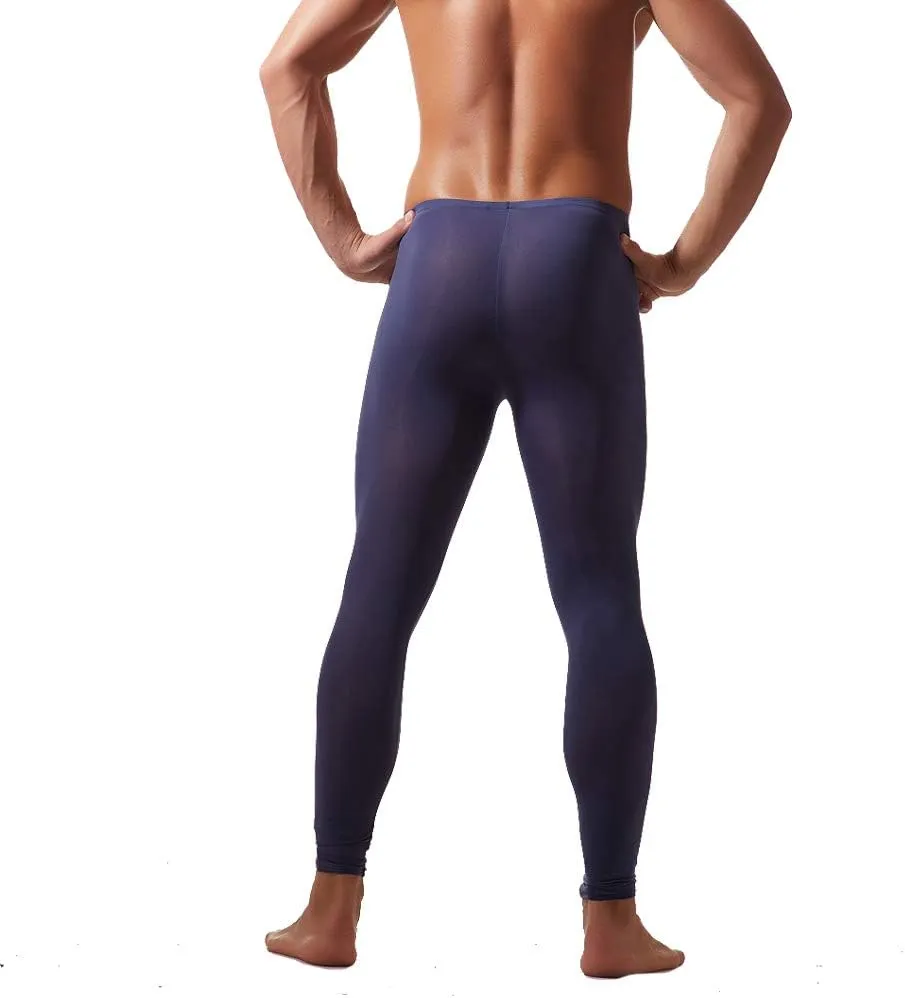 K-Men Men Ice Silk Underwear Low Rise Slim Legging Tight Pant Mesh Long Trousers