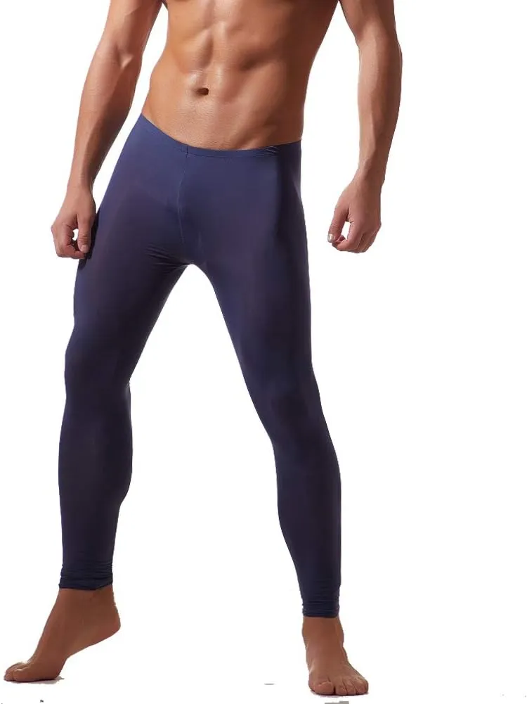 K-Men Men Ice Silk Underwear Low Rise Slim Legging Tight Pant Mesh Long Trousers