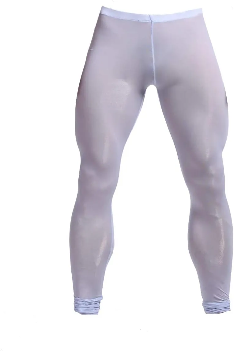 K-Men Men Ice Silk Underwear Low Rise Slim Legging Tight Pant Mesh Long Trousers