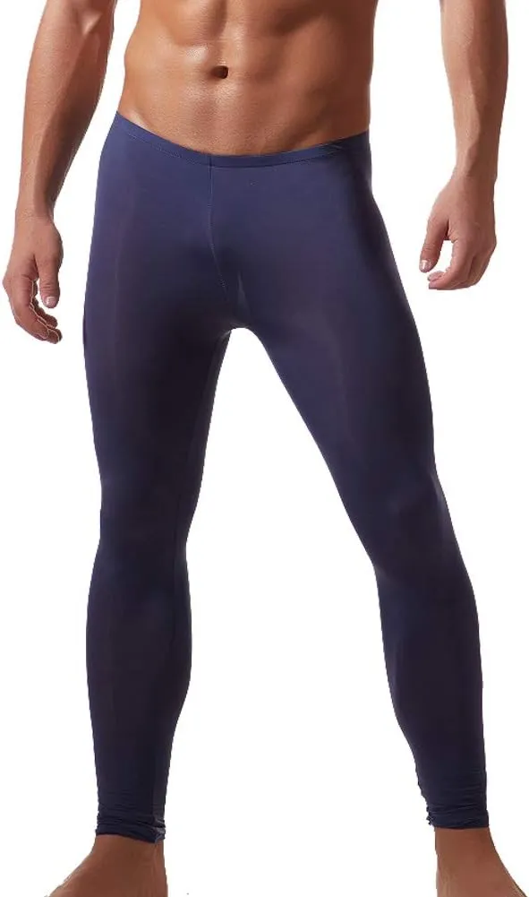 K-Men Men Ice Silk Underwear Low Rise Slim Legging Tight Pant Mesh Long Trousers