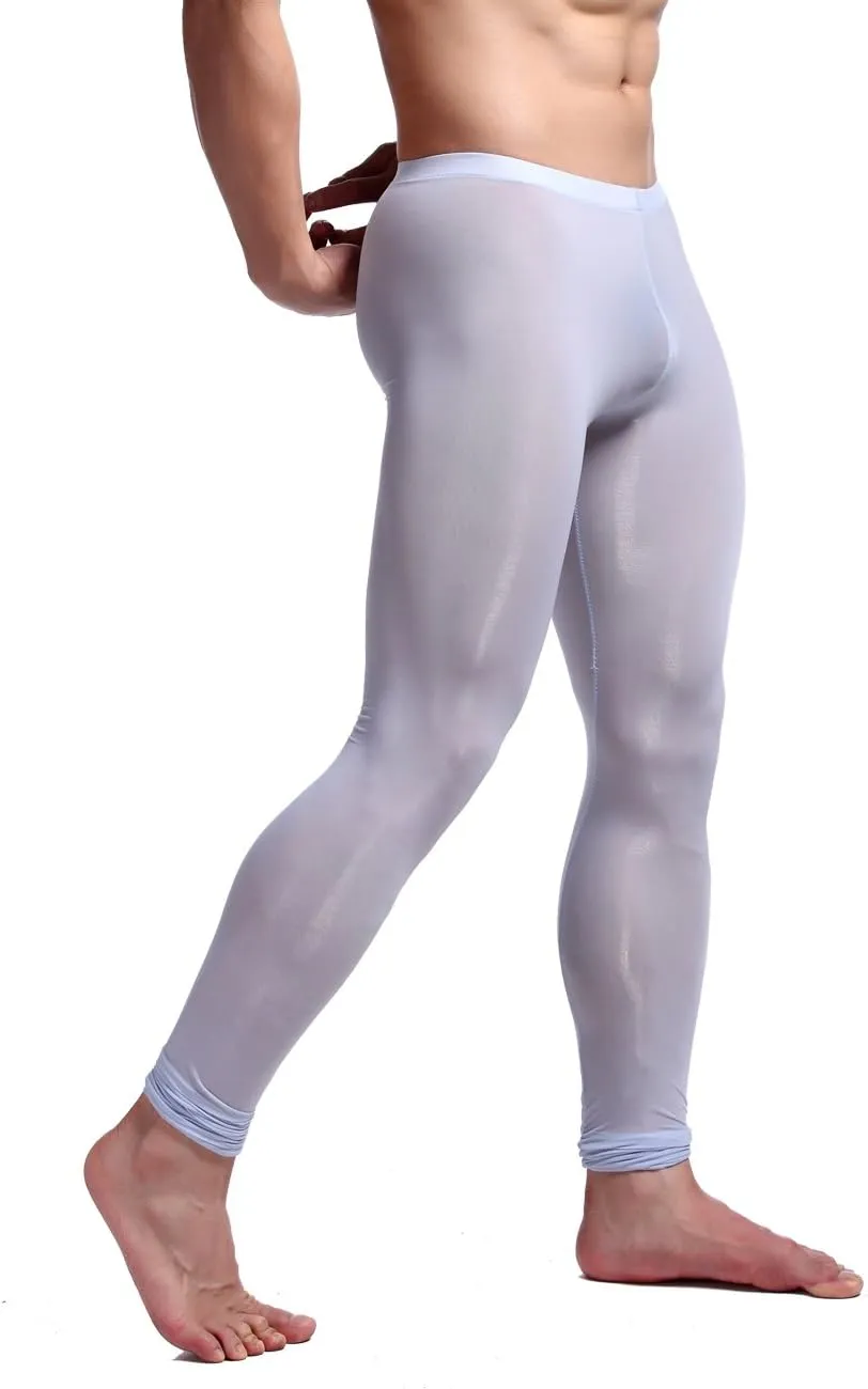 K-Men Men Ice Silk Underwear Low Rise Slim Legging Tight Pant Mesh Long Trousers