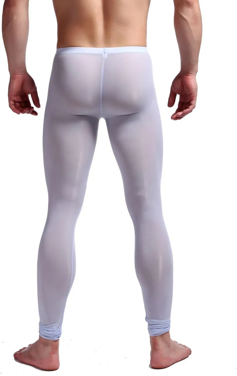 K-Men Men Ice Silk Underwear Low Rise Slim Legging Tight Pant Mesh Long Trousers