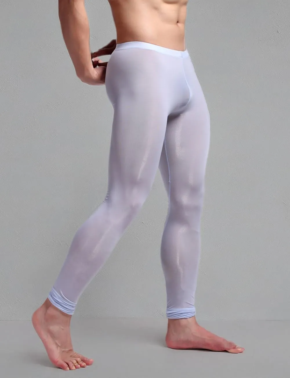 K-Men Men Ice Silk Underwear Low Rise Slim Legging Tight Pant Mesh Long Trousers