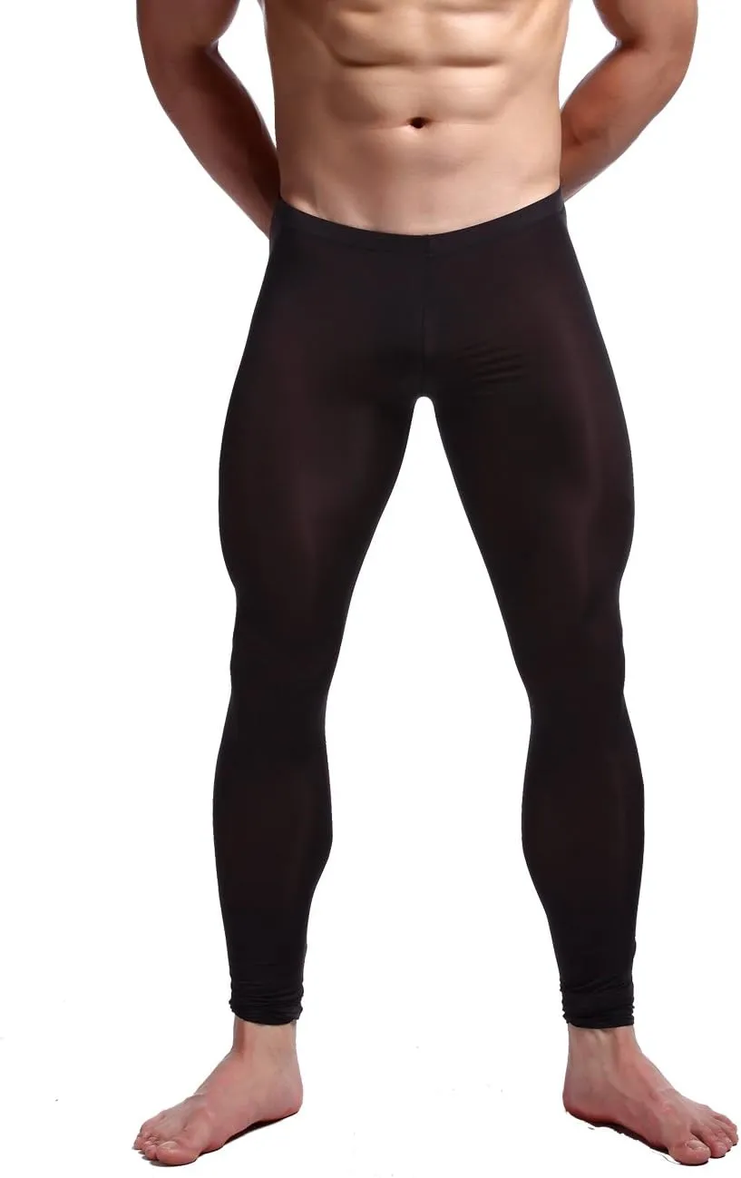 K-Men Men Ice Silk Underwear Low Rise Slim Legging Tight Pant Mesh Long Trousers