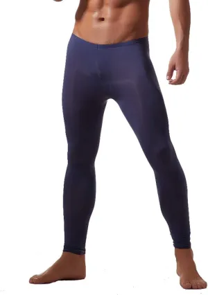 K-Men Men Ice Silk Underwear Low Rise Slim Legging Tight Pant Mesh Long Trousers