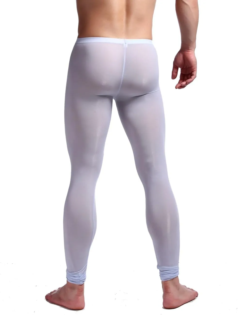 K-Men Men Ice Silk Underwear Low Rise Slim Legging Tight Pant Mesh Long Trousers