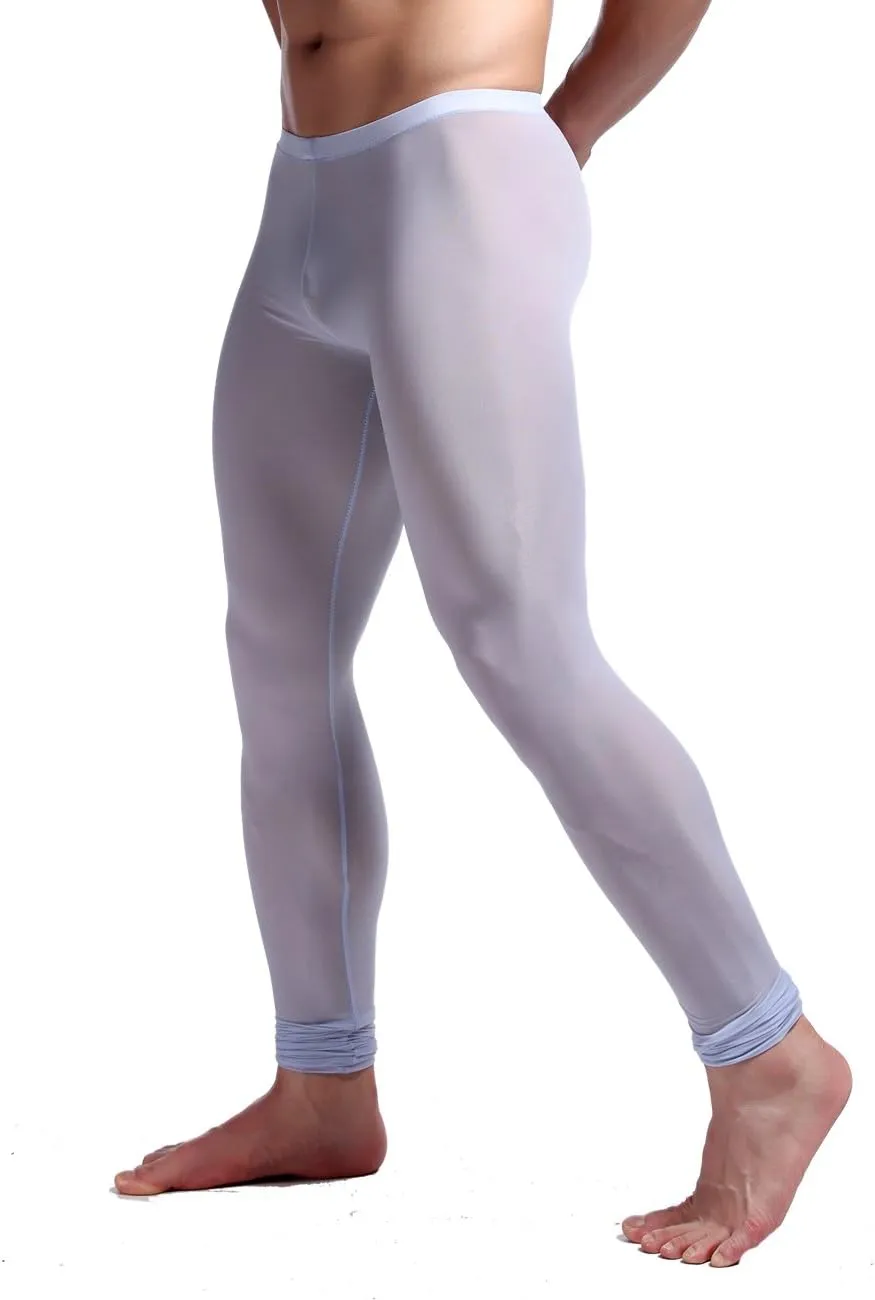K-Men Men Ice Silk Underwear Low Rise Slim Legging Tight Pant Mesh Long Trousers