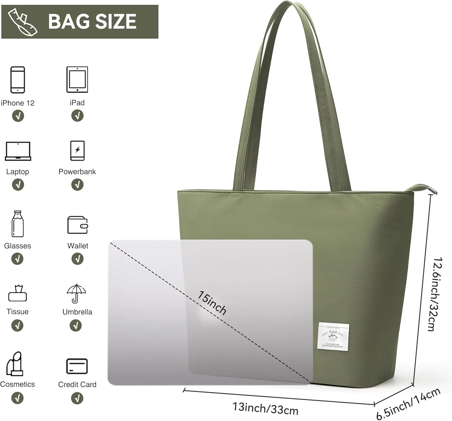 KALIDI Tote Bag for Women Large Waterproof Shoulder Bag Zipper Casual Hobo Handbag Work Shopping Lightweight
