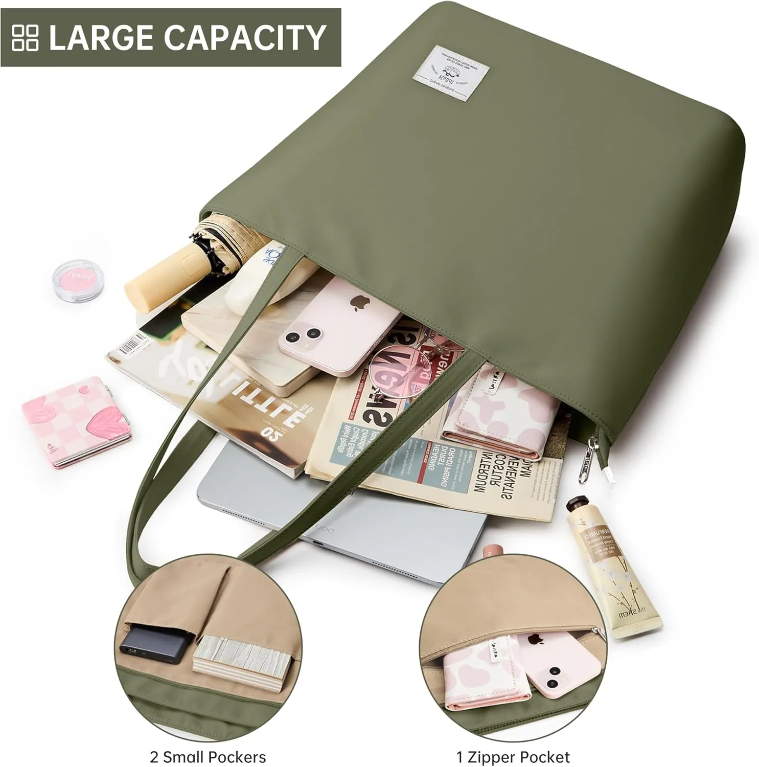 KALIDI Tote Bag for Women Large Waterproof Shoulder Bag Zipper Casual Hobo Handbag Work Shopping Lightweight