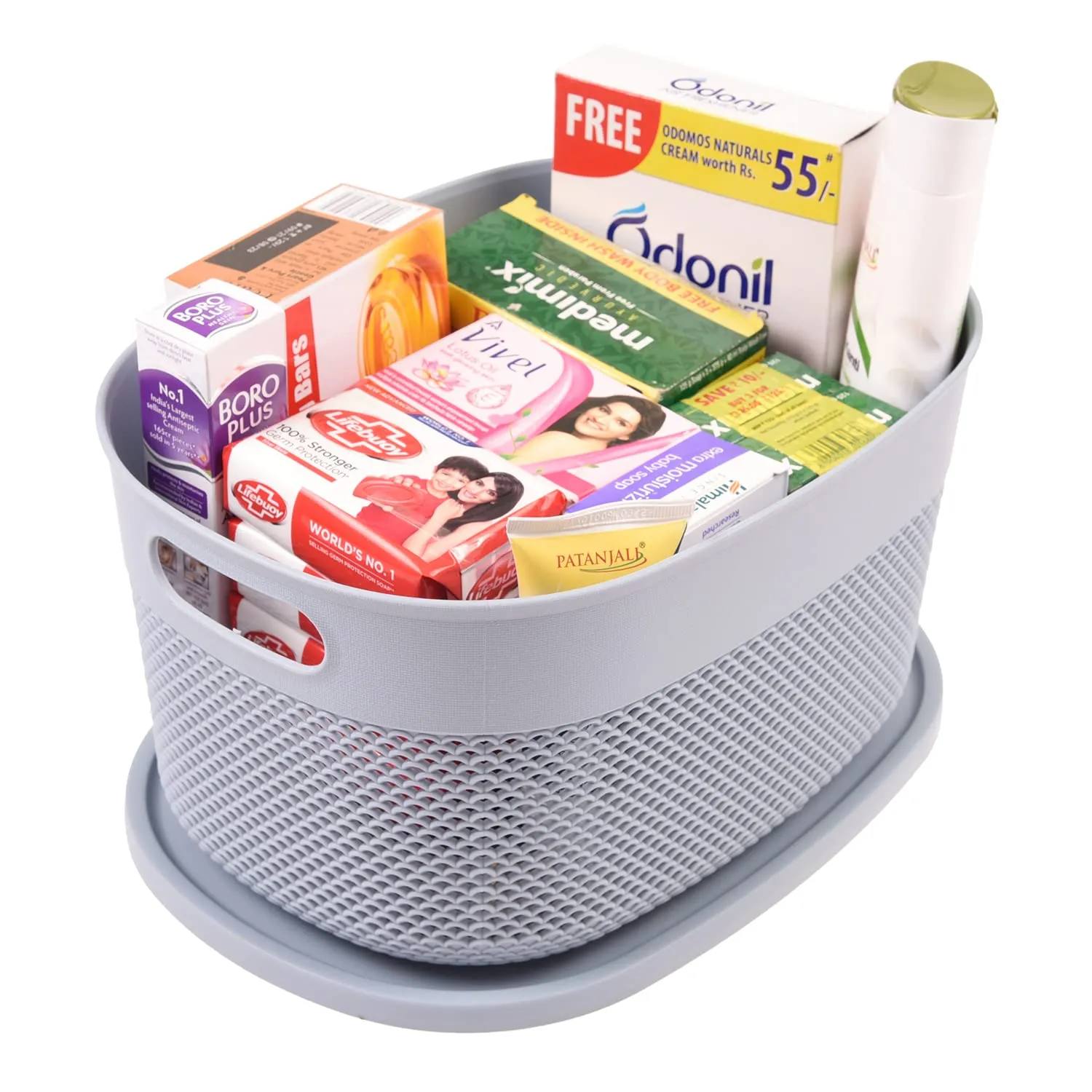 Kuber Industries Unbreakable Medium Multipurpose Storage Baskets with lid|Design-Netted|Material-Plastic|Shape-Oval|Color-Sky Blue|Pack of 3