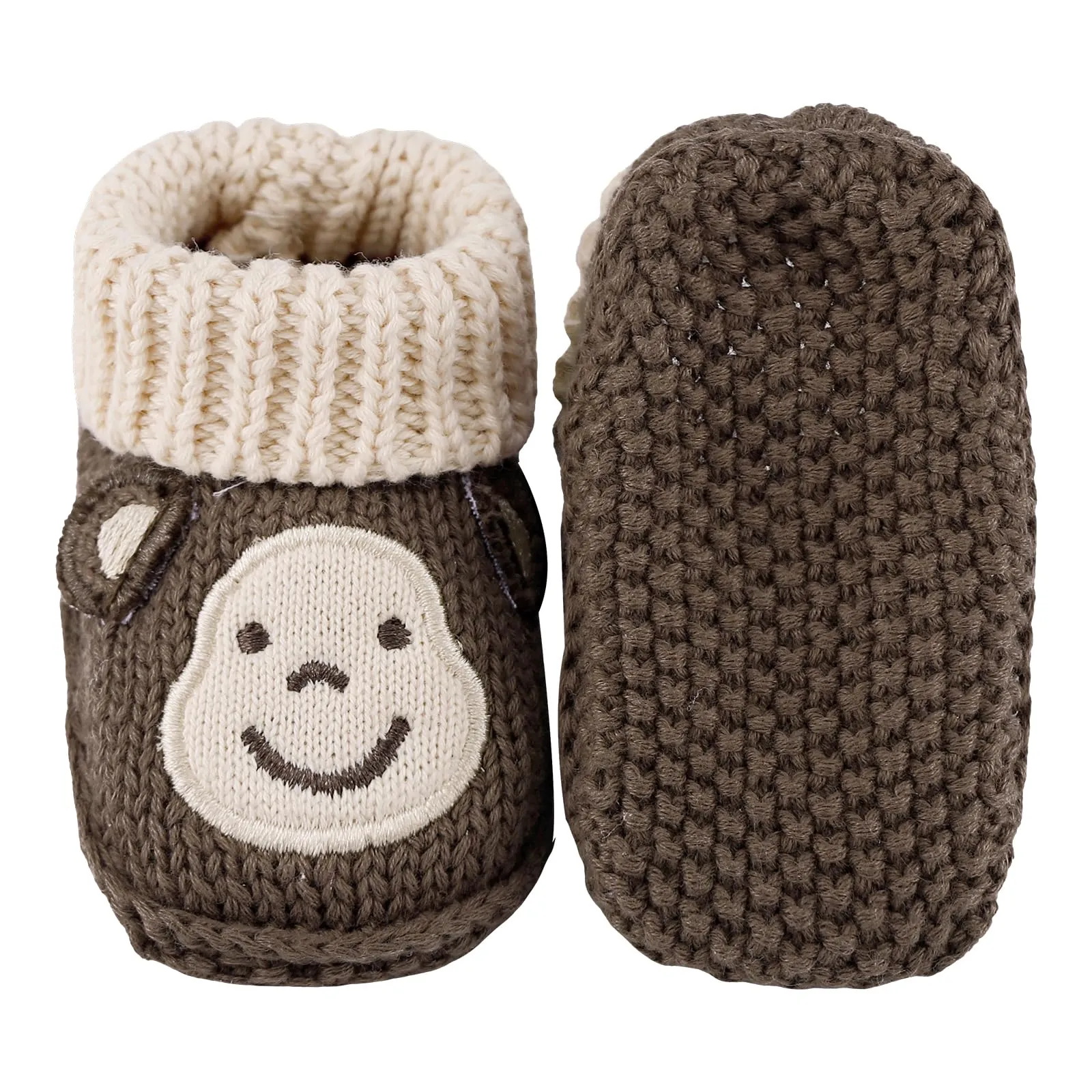 LACOFIA 2 Pairs Newborn Knitted Booties Soft Baby Boys Girls Bootees 0-3 Months Brown Monkey Blue Bear