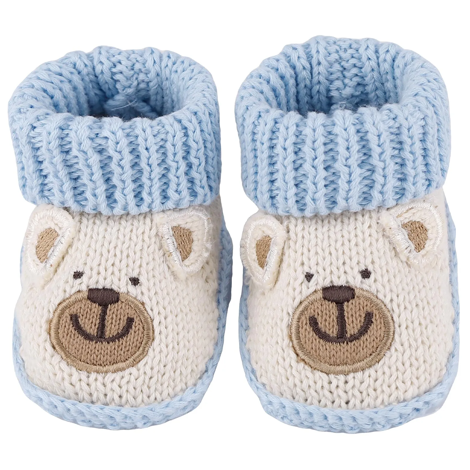 LACOFIA 2 Pairs Newborn Knitted Booties Soft Baby Boys Girls Bootees 0-3 Months Brown Monkey Blue Bear