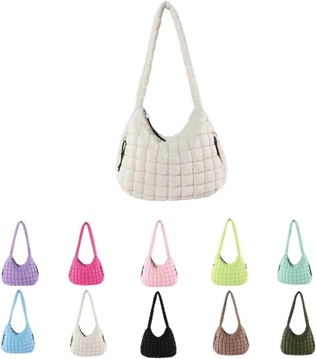 Large Quilted Hobo Bag Bubble Crossbody Handbag Cloud Tote Shoulder Bag Casual Bag Gift for Women (Fuschia)