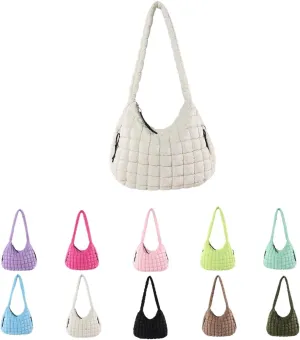 Large Quilted Hobo Bag Bubble Crossbody Handbag Cloud Tote Shoulder Bag Casual Bag Gift for Women (Fuschia)