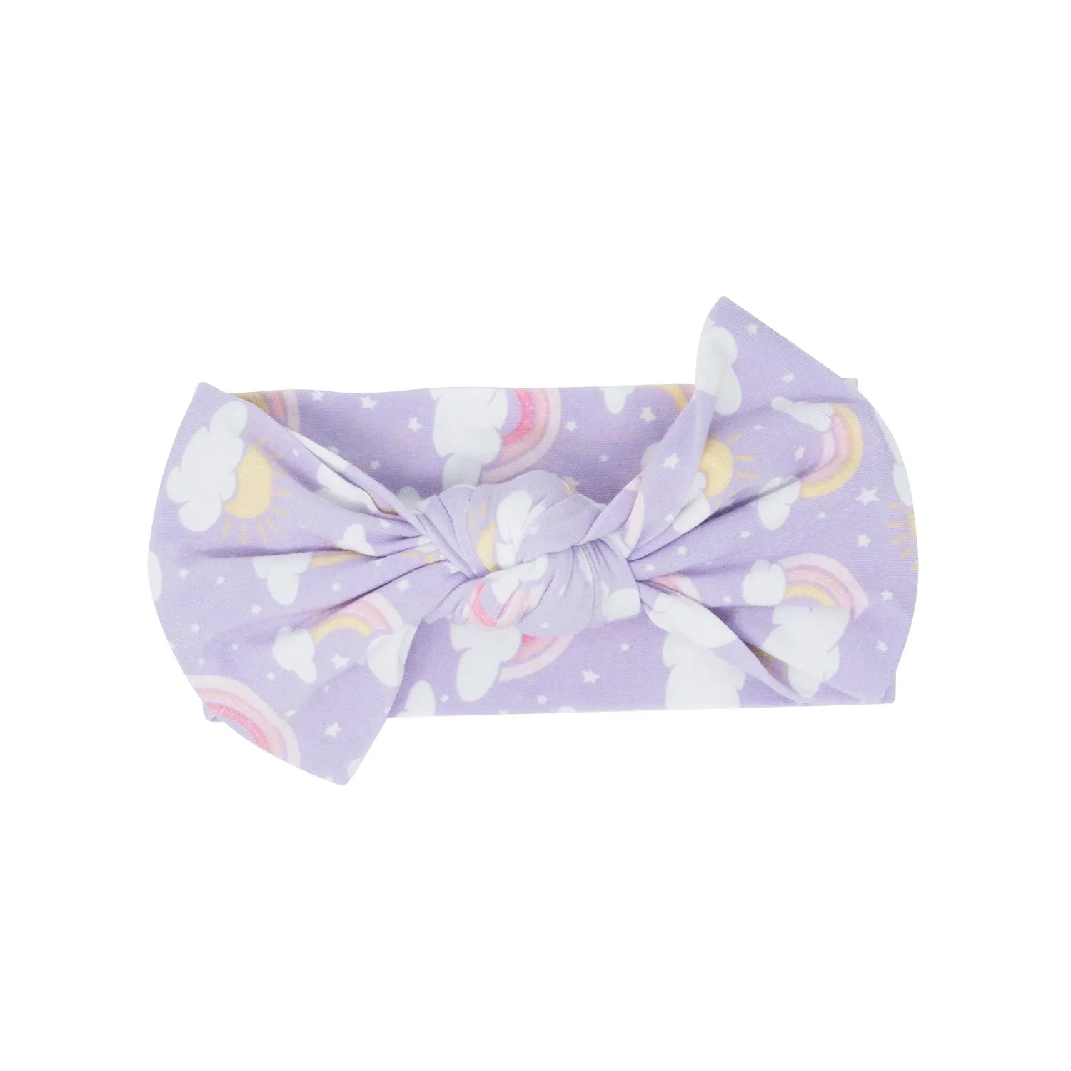 Lavender Rainbows and Clouds Knotted Baby Bow