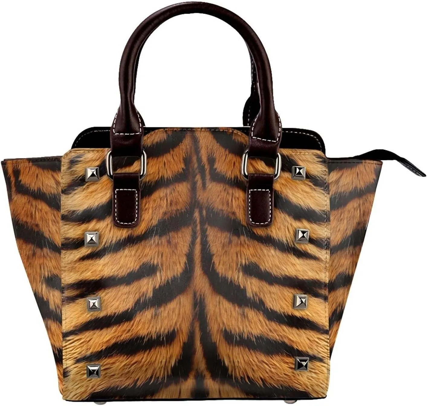 Leather Shoulder Bag for Women, Animal Tiger Print Studded Purse Leopard Skin Crossbody Handbags Punk Hobo Bag with Adjustable Strap