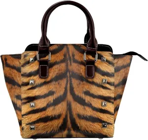 Leather Shoulder Bag for Women, Animal Tiger Print Studded Purse Leopard Skin Crossbody Handbags Punk Hobo Bag with Adjustable Strap
