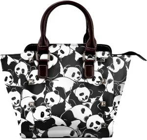 Leather Shoulder Bag for Women, Cute Animal Panda Studded Purse Cartoon Crossbody Handbags Punk Hobo Bag with Adjustable Strap