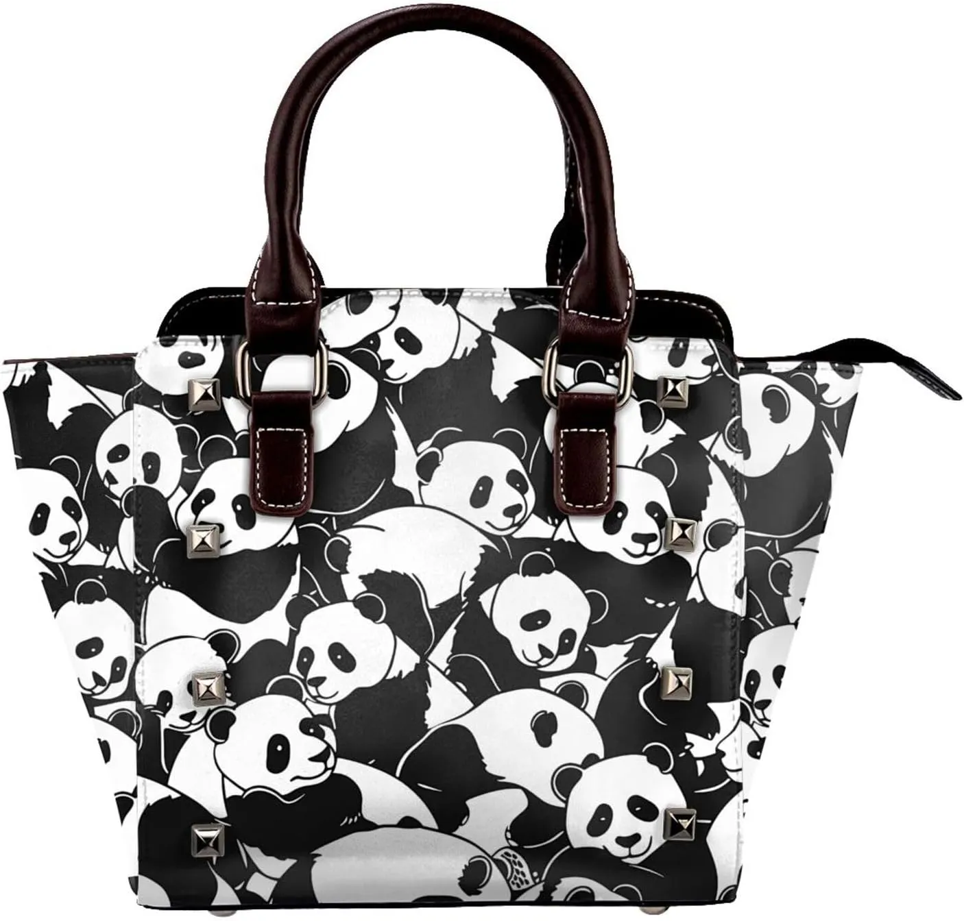 Leather Shoulder Bag for Women, Cute Animal Panda Studded Purse Cartoon Crossbody Handbags Punk Hobo Bag with Adjustable Strap