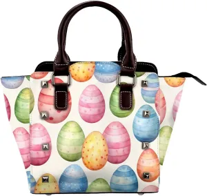 Leather Shoulder Bag for Women, Easter Eggs Studded Purse Colorful Egg Crossbody Handbags Punk Hobo Bag with Adjustable Strap