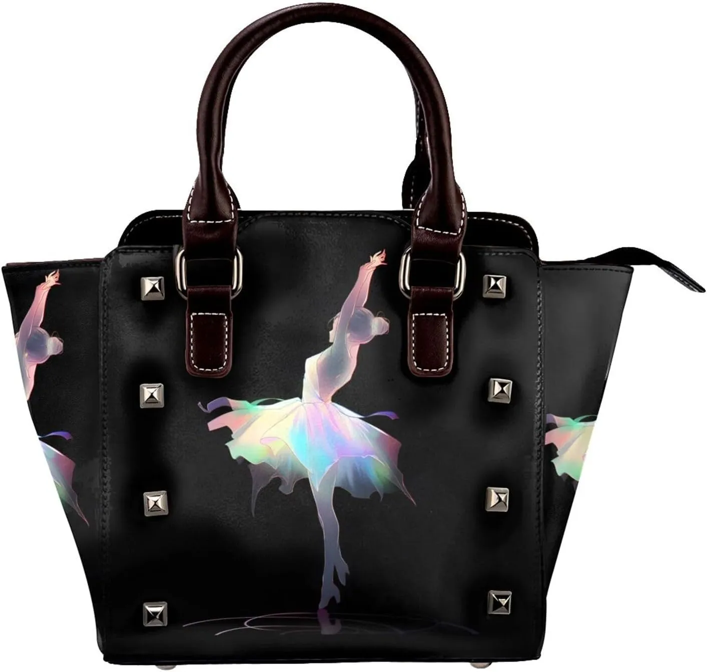 Leather Shoulder Bag for Women, Galaxy Ballerina Girls Studded Purse Ballet Crossbody Handbags Punk Hobo Bag with Adjustable Strap