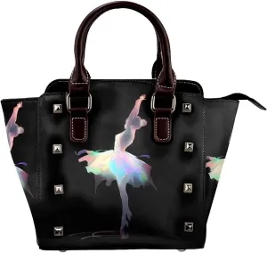 Leather Shoulder Bag for Women, Galaxy Ballerina Girls Studded Purse Ballet Crossbody Handbags Punk Hobo Bag with Adjustable Strap