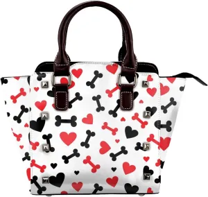 Leather Shoulder Bag for Women, Heart Bones Studded Purse Dog Crossbody Handbags Punk Hobo Bag with Adjustable Strap