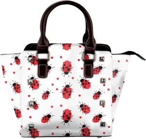 Leather Shoulder Bag for Women, Ladybugs Pattern Studded Purse Cute Bird Crossbody Handbags Punk Hobo Bag with Adjustable Strap