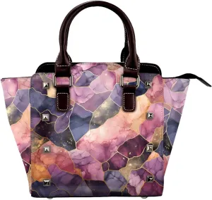 Leather Shoulder Bag for Women, Marble Geometric Studded Purse Galaxy Crossbody Handbags Punk Hobo Bag with Adjustable Strap