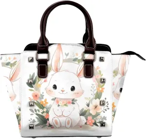 Leather Shoulder Bag for Women, Rabbit Wreath Studded Purse Cute Bunny Crossbody Handbags Punk Hobo Bag with Adjustable Strap