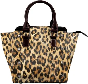 Leather Shoulder Bag for Women, Retro Leopard Print Studded Purse Giraffe Skin Crossbody Handbags Punk Hobo Bag with Adjustable Strap