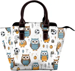Leather Shoulder Bag for Women, Sport Owl Studded Purse Football Soccer Crossbody Handbags Punk Hobo Bag with Adjustable Strap