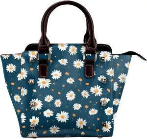 Leather Shoulder Bag for Women, Spring Daisy Studded Purse Flower Floral Crossbody Handbags Punk Hobo Bag with Adjustable Strap