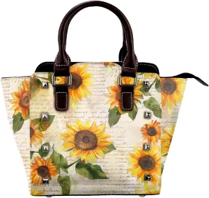 Leather Shoulder Bag for Women, Sunflower Vintage Studded Purse Retro Floral Crossbody Handbags Punk Hobo Bag with Adjustable Strap