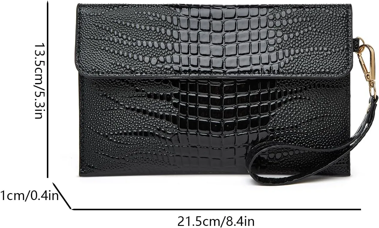 LOGUTIA1pcs Black Wristlet Leather Wristlet Pouch Zip Clutch Bag Evening Clutch Purse With Strap Wallet With Wrist Strap