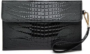 LOGUTIA1pcs Black Wristlet Leather Wristlet Pouch Zip Clutch Bag Evening Clutch Purse With Strap Wallet With Wrist Strap