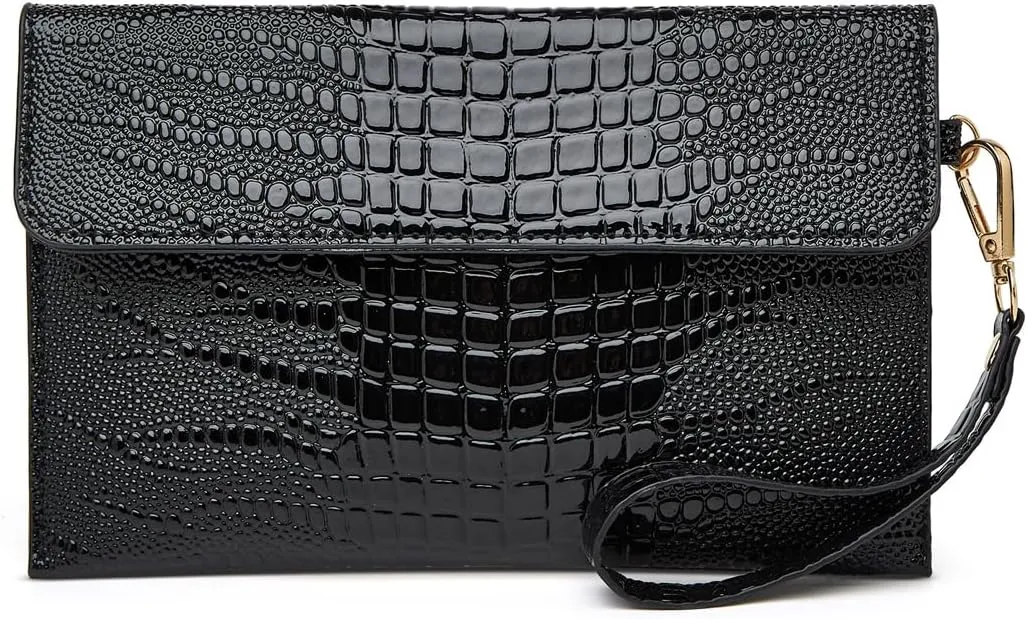 LOGUTIA1pcs Black Wristlet Leather Wristlet Pouch Zip Clutch Bag Evening Clutch Purse With Strap Wallet With Wrist Strap