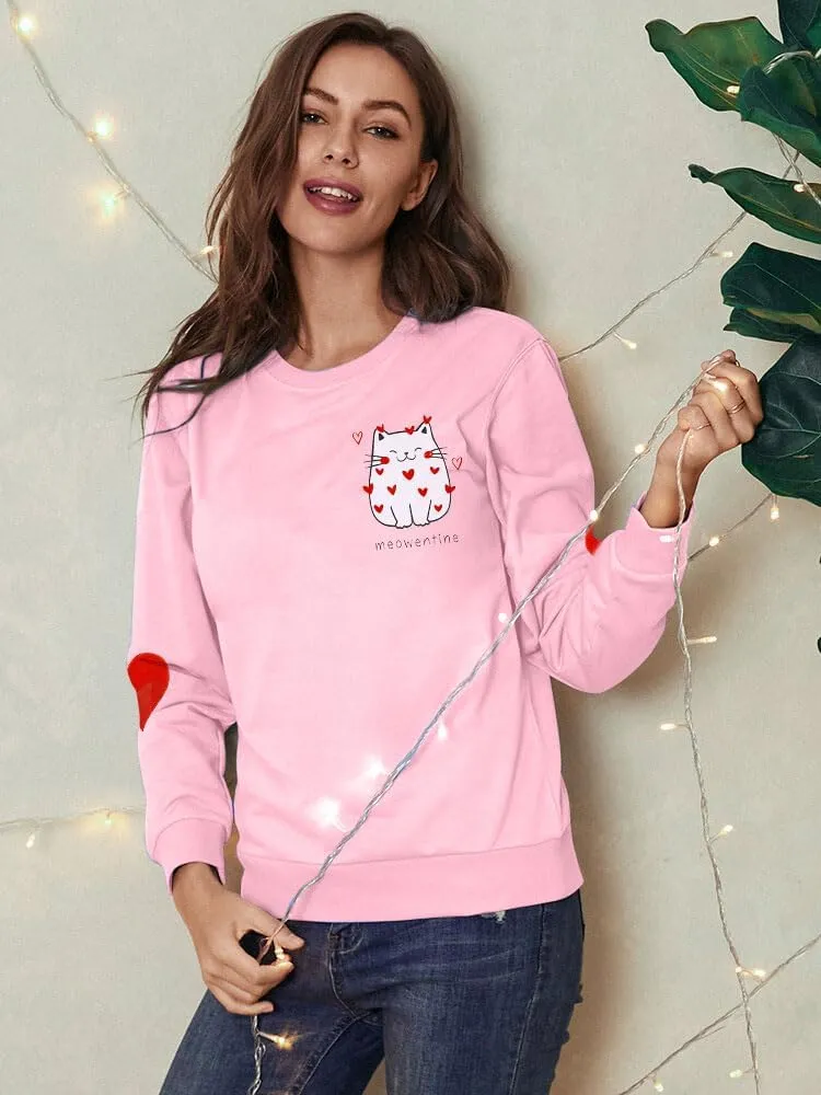 LOTUCY Meowentine Sweatshirt for Women Cute Valentine's Cat Lover Pullover Shirts Love Heart Graphic Casual Tops