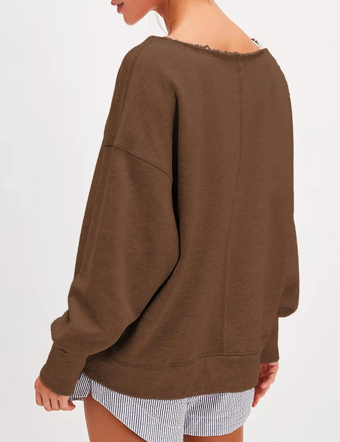 LTSCNRM Oversized Sweatshirt for Women V-Neck Long Sleeve Hoodies Trendy Pullover Outfits Lightweight Loose Casual Tops
