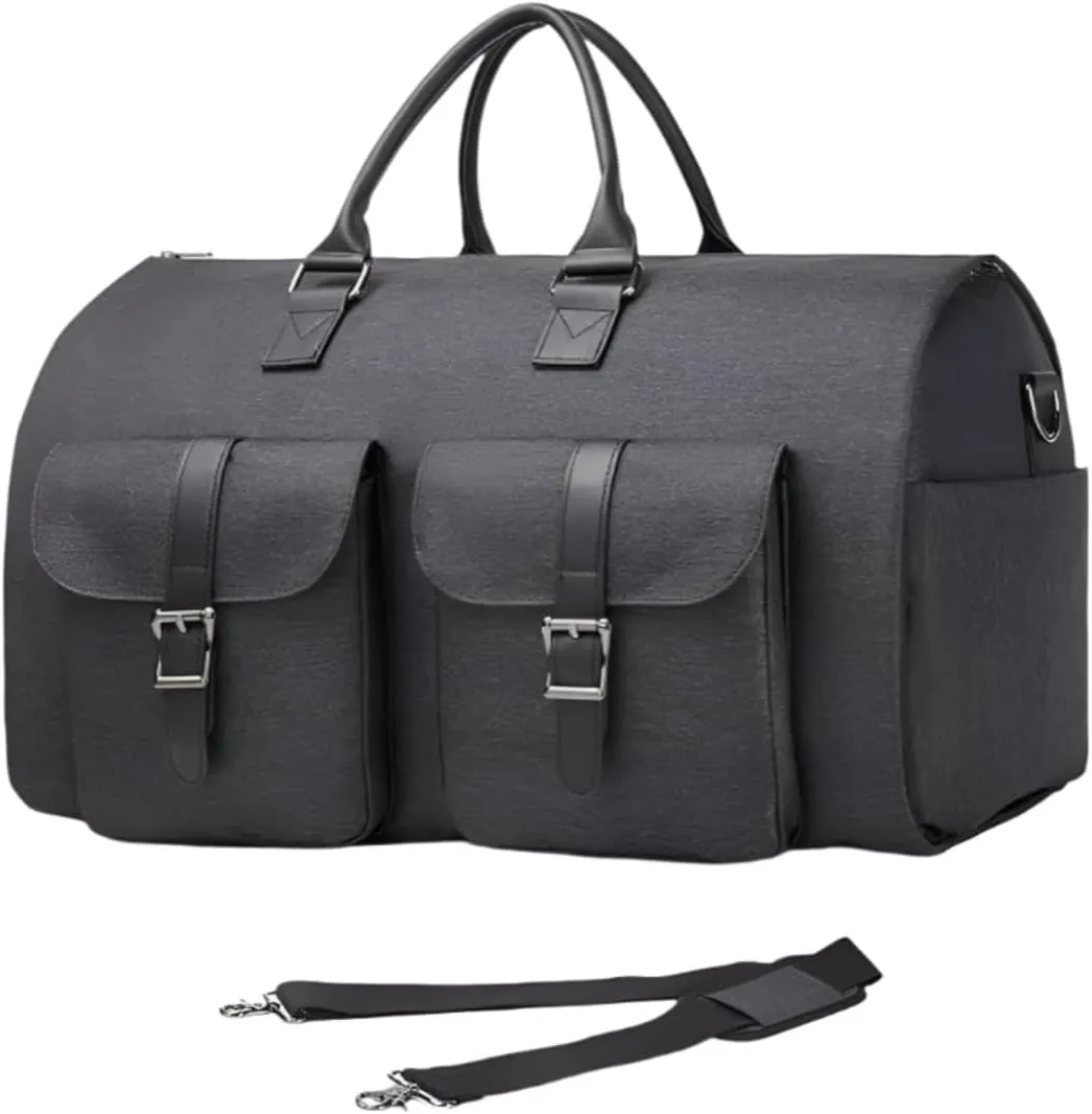 MAICOSY Travel Duffel Bag with Shoulder Strap, Large Weekender Garment Bag, 2 Front Pockets, (Black, 56cm33cm32cm)