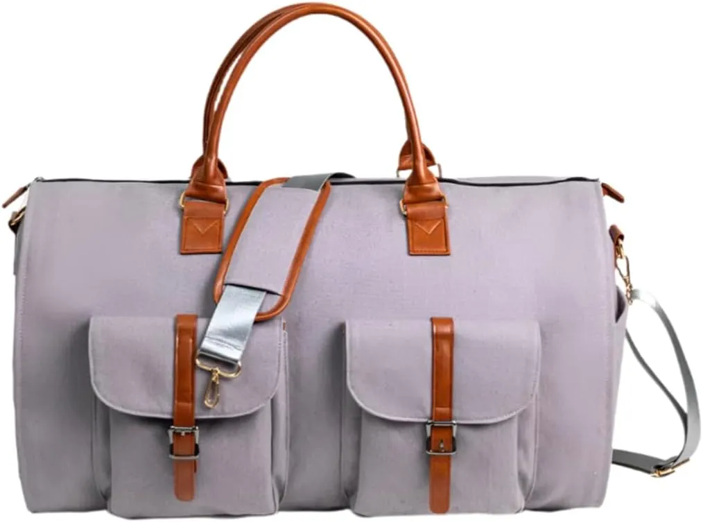 MAICOSY Travel Duffel Bag with Shoulder Strap, Large Weekender Garment Bag, 2 Front Pockets, (Gray, 56cm33cm32cm)