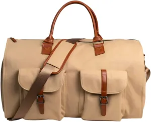 MAICOSY Travel Duffel Bag with Shoulder Strap, Large Weekender Garment Bag, 2 Front Pockets, (Khaki, 56cm33cm32cm)