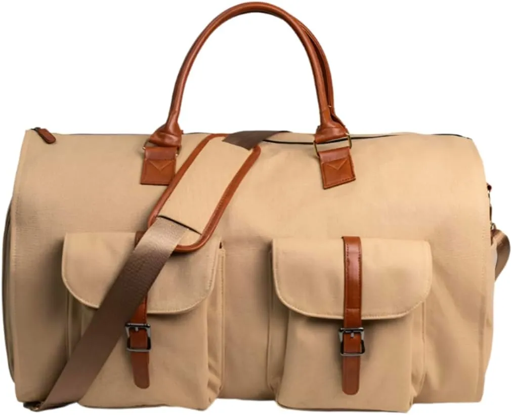 MAICOSY Travel Duffel Bag with Shoulder Strap, Large Weekender Garment Bag, 2 Front Pockets, (Khaki, 56cm33cm32cm)