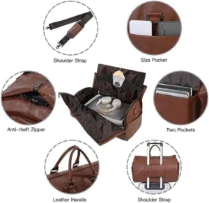 MAICOSY Travel Duffel Bag with Shoulder Strap, Large Weekender Garment Bag, 2 Front Pockets, (Light Brown, 56cm33cm32cm)